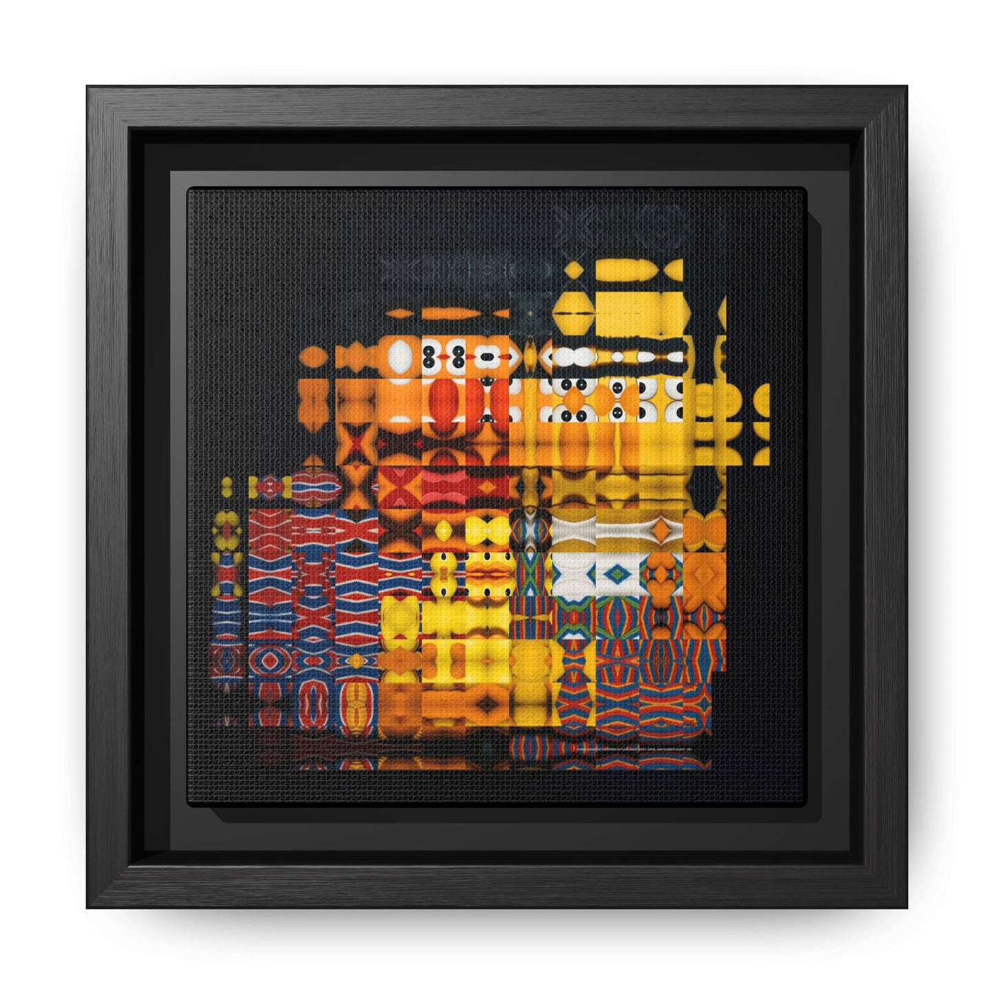 Iconic Domestic Partners in Plain Sight: Bert, Ernie, and Rubber Ducky Abstract Portrait Collage Art — Matte Canvas, Framed (Multi-color options)