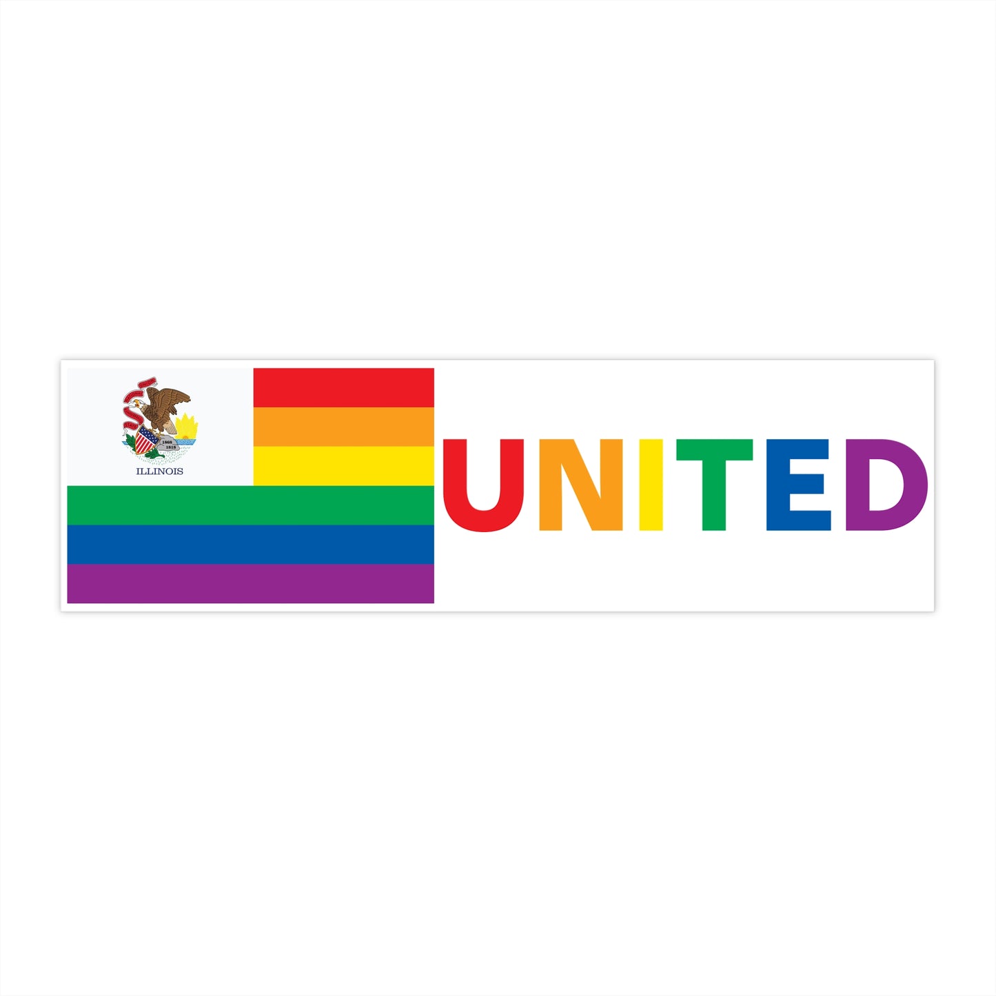 Illinois Rainbow Pride Flag "UNITED" Bumper Sticker