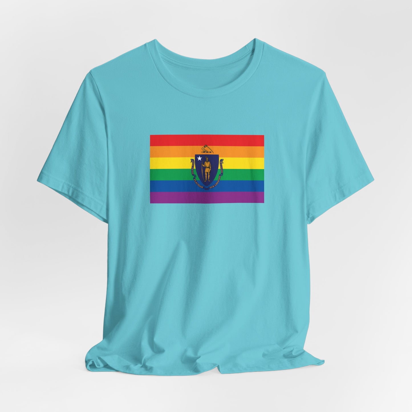 Massachusetts Rainbow Pride Flag T-shirt, Several Color Options