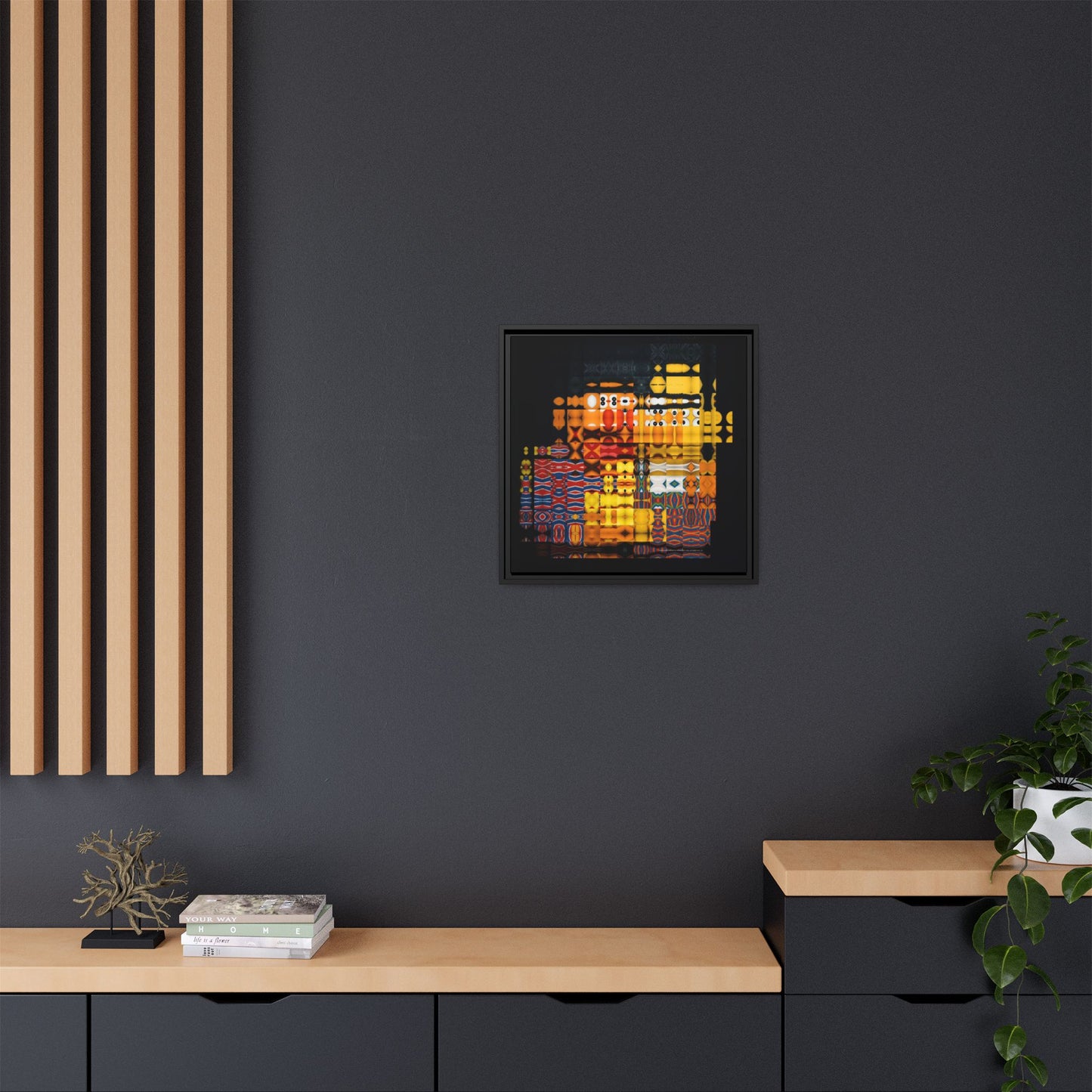 Iconic Domestic Partners in Plain Sight: Bert, Ernie, and Rubber Ducky Abstract Portrait Collage Art — Matte Canvas, Framed (Multi-color options)