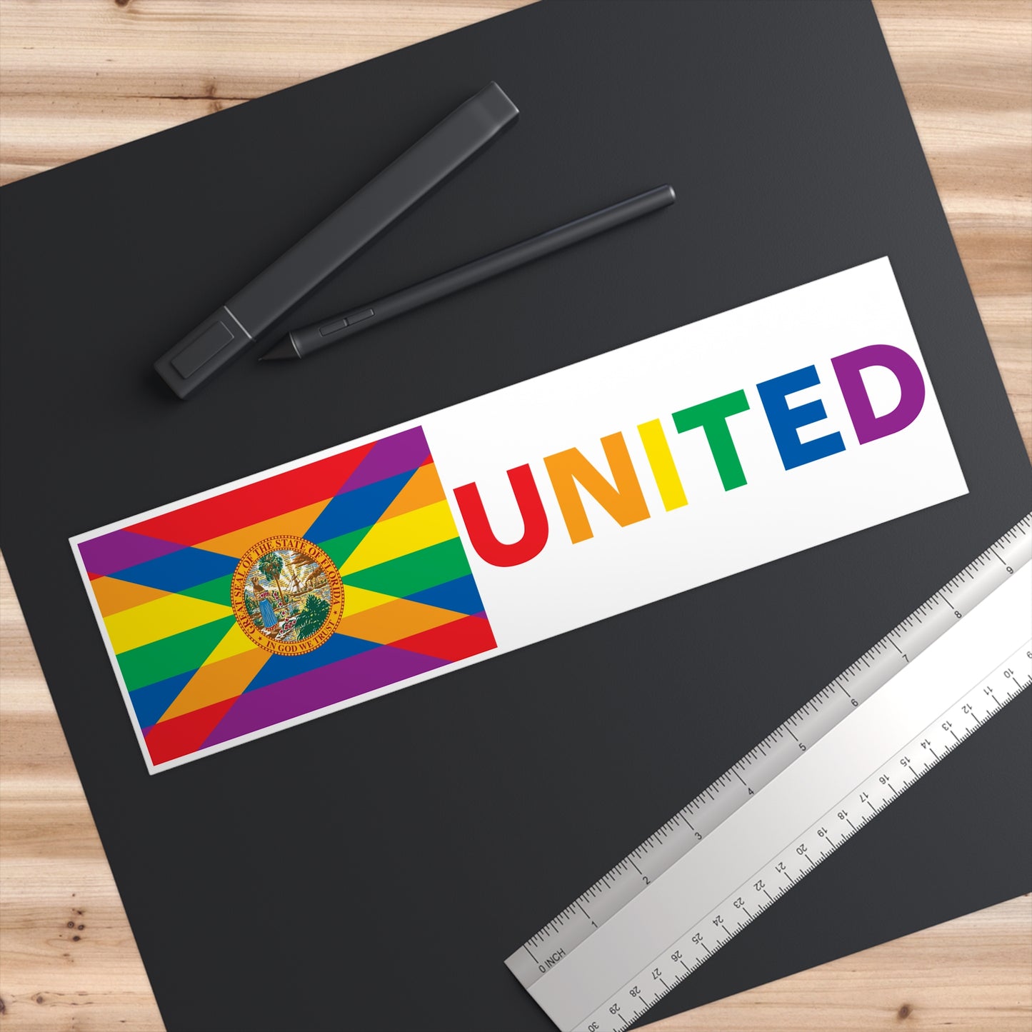 Florida Rainbow Pride Flag "UNITED" Bumper Sticker