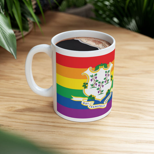 Connecticut Rainbow Pride Flag "UNITED" Ceramic Mug