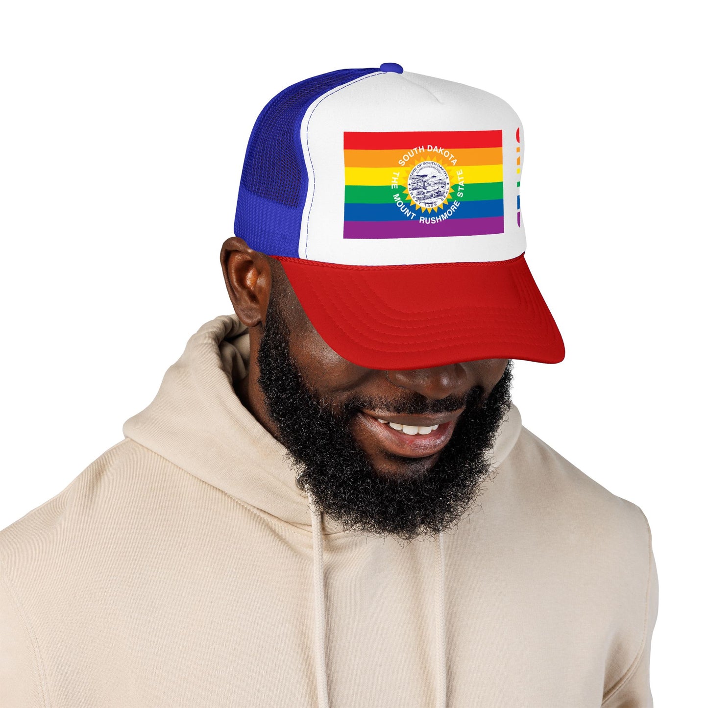 South Dakota Rainbow Pride Flag "UNITED" Printed Foam Trucker Hat, Several Color Options