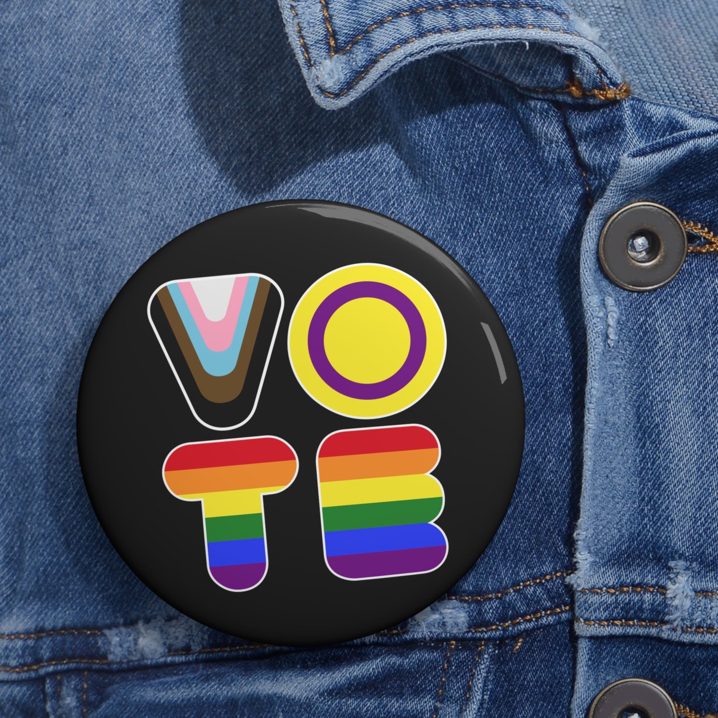 VOTE Progress Pride Colors, LGBTQIA+ Activism Pin Button