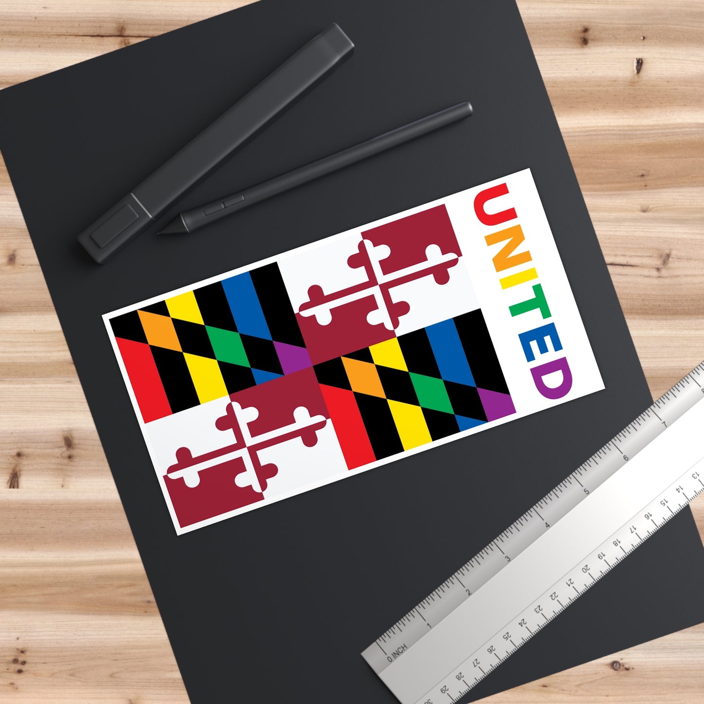 Maryland Rainbow Pride Flag "UNITED" Bumper Sticker