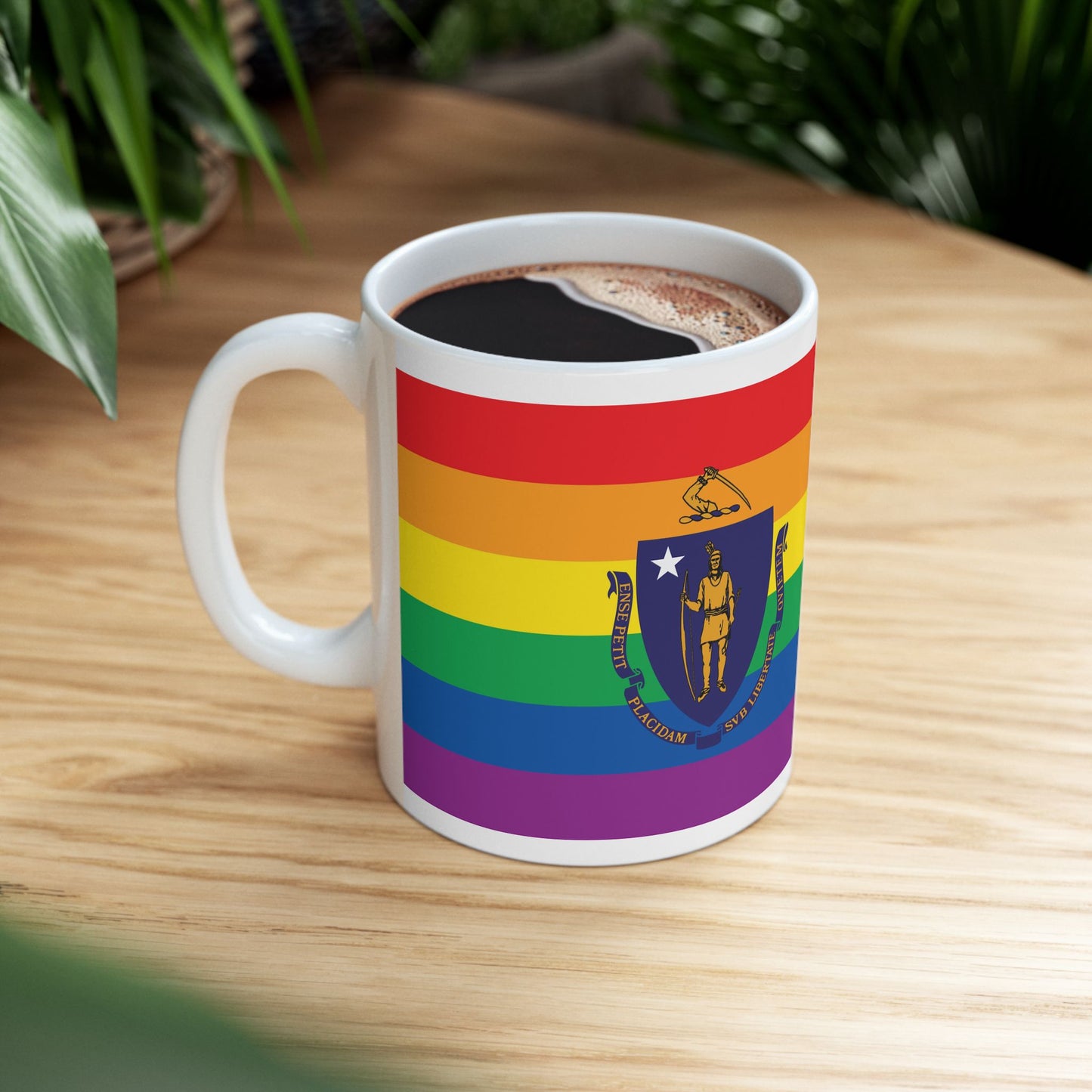 Massachusetts Rainbow Pride Flag "UNITED" Ceramic Mug