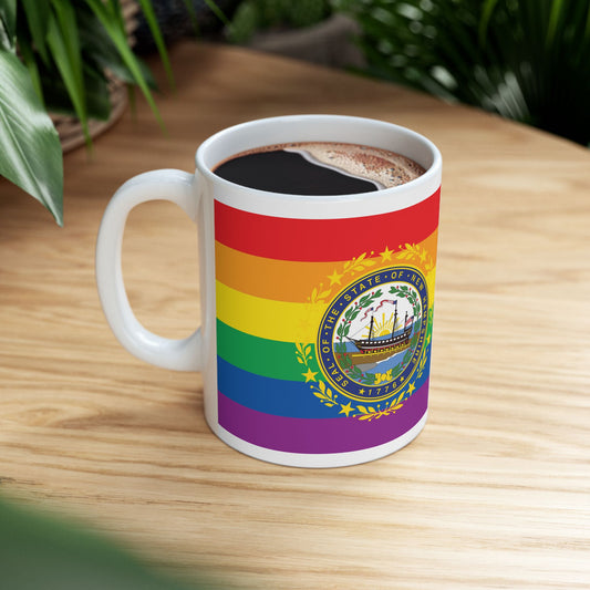 New Hampshire Rainbow Pride Flag "UNITED" Ceramic Mug