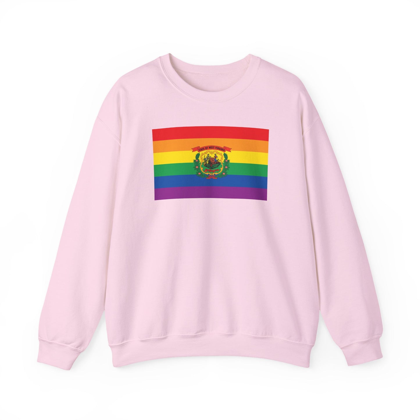 West Virginia Rainbow Pride Flag Unisex Crewneck Sweatshirt—White, Black or Light Pink