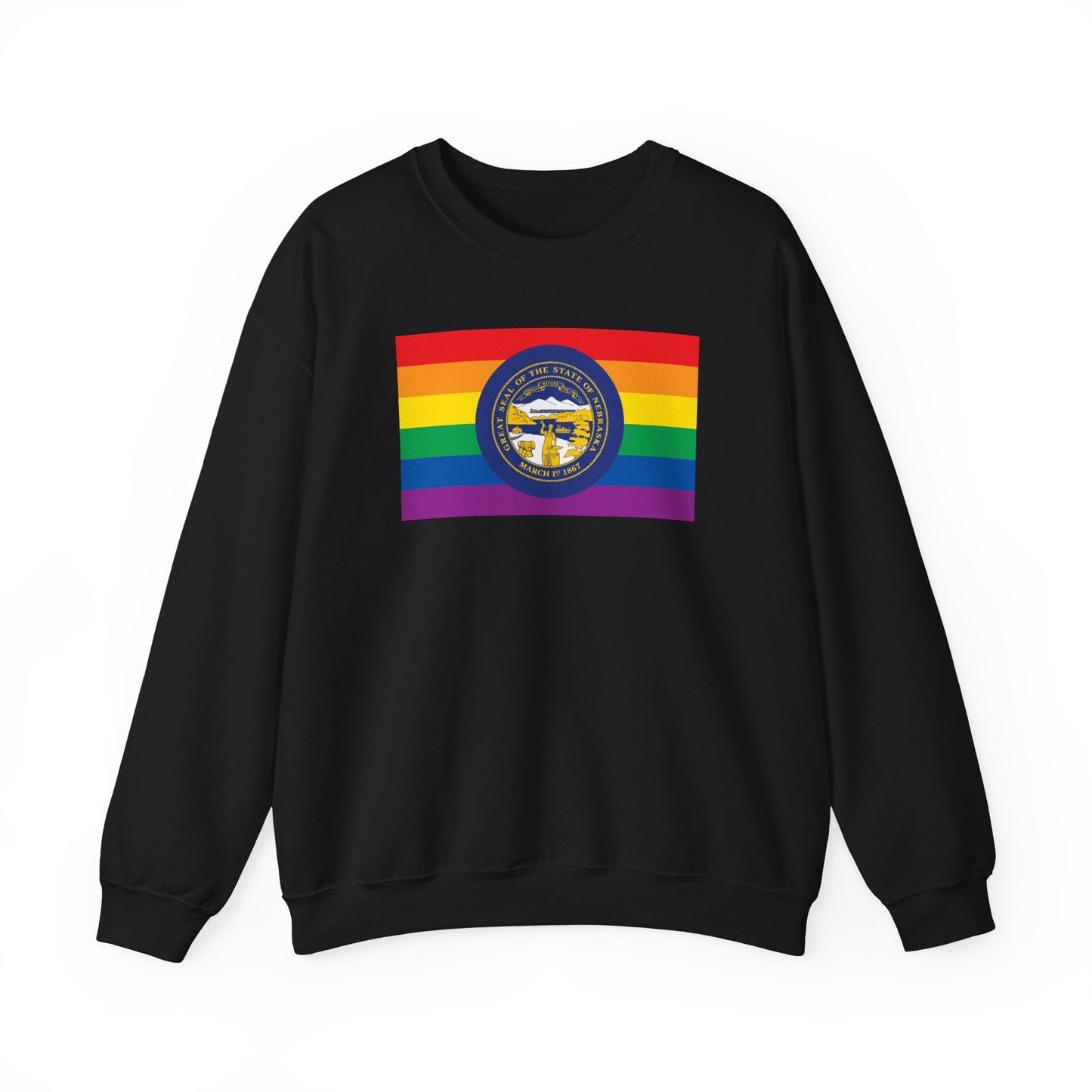 Nebraska Rainbow Pride Flag Unisex Crewneck Sweatshirt—White, Black or Light Pink