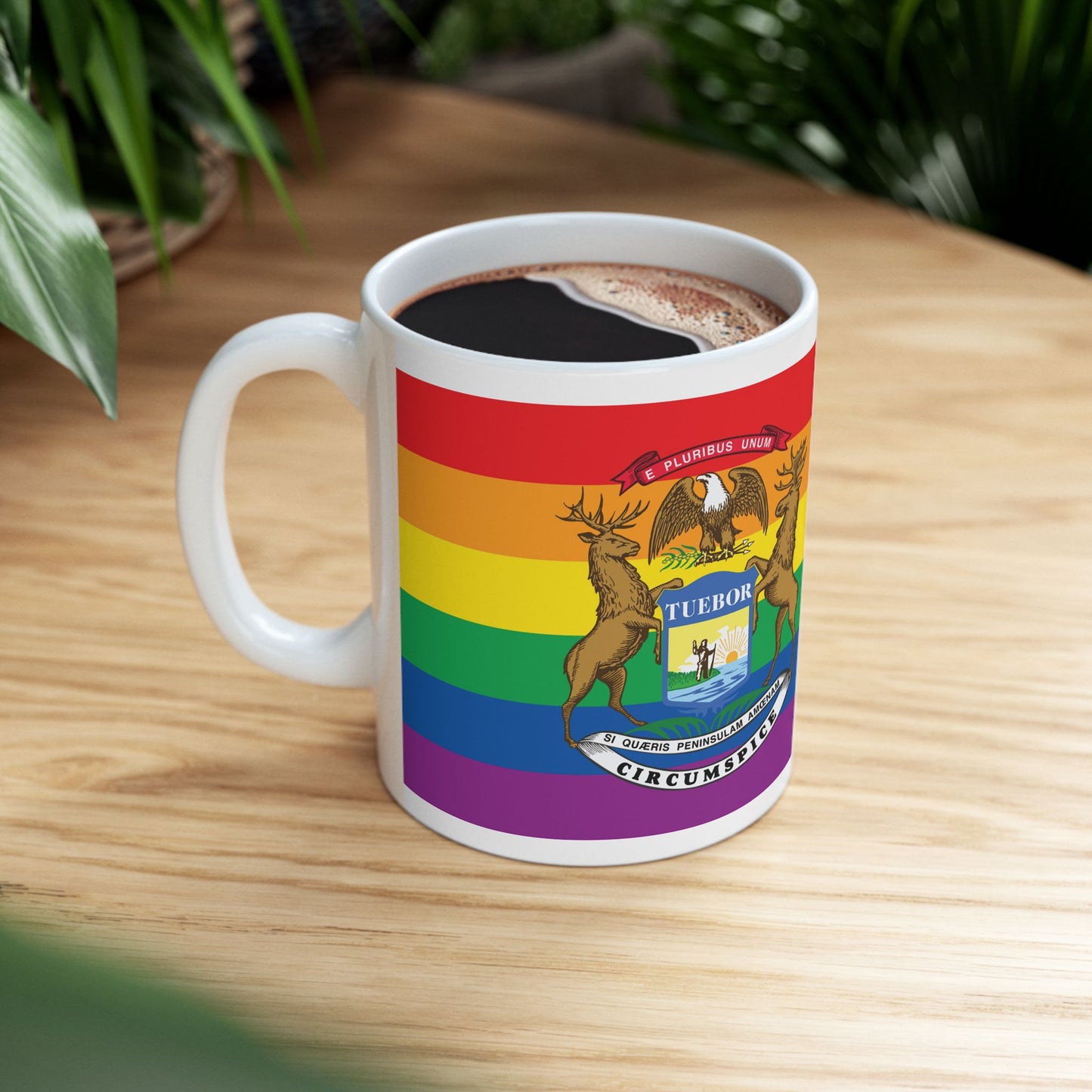 Michigan Rainbow Pride Flag "UNITED" Ceramic Mug