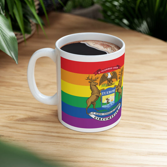 Michigan Rainbow Pride Flag "UNITED" Ceramic Mug