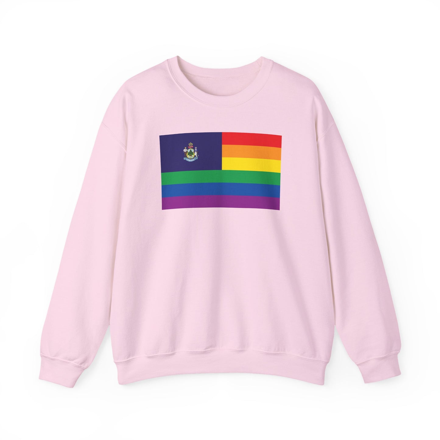 Maine Rainbow Pride Flag Unisex Crewneck Sweatshirt—White, Black or Light Pink