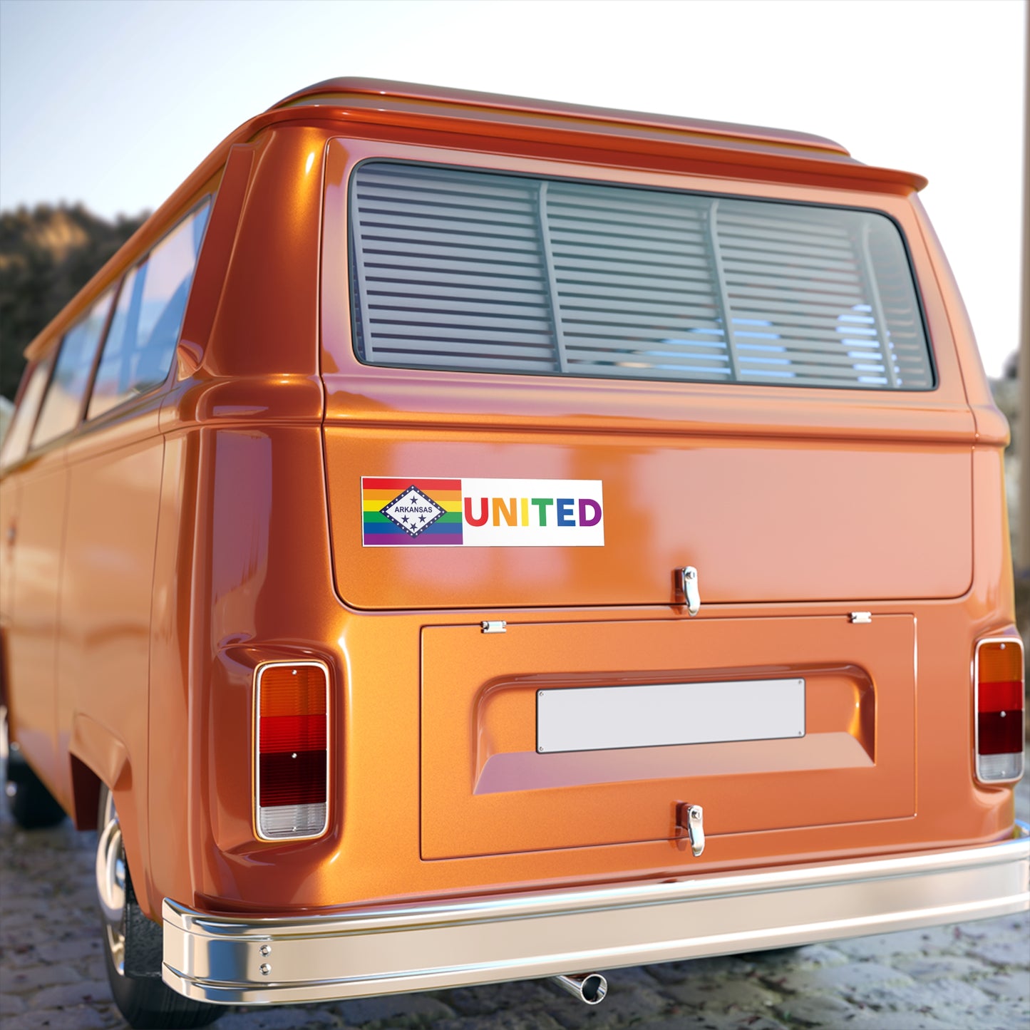 Arkansas Rainbow Pride Flag "UNITED" Bumper Sticker