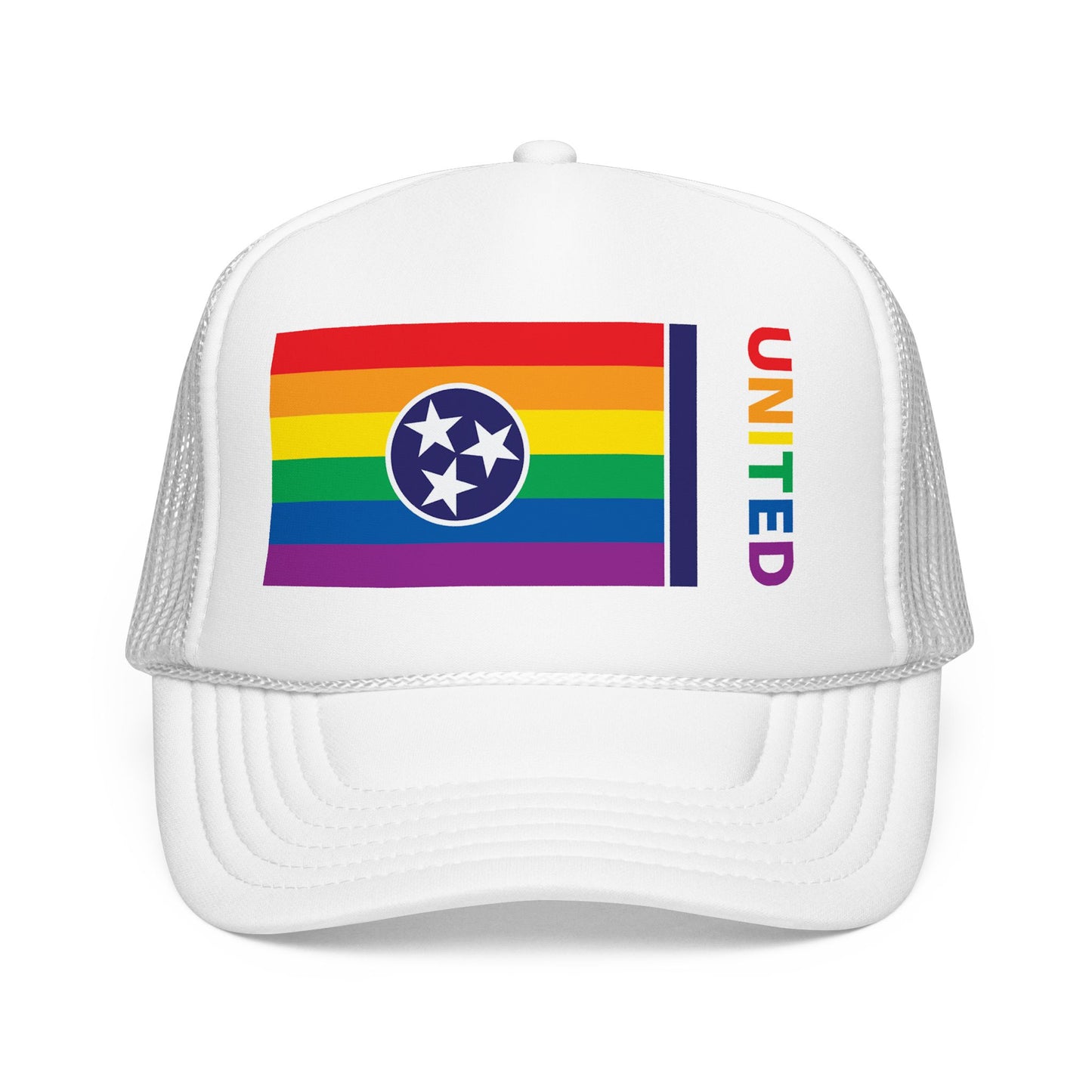 Tennessee Rainbow Pride Flag "UNITED" Printed Foam Trucker Hat, Several Color Options