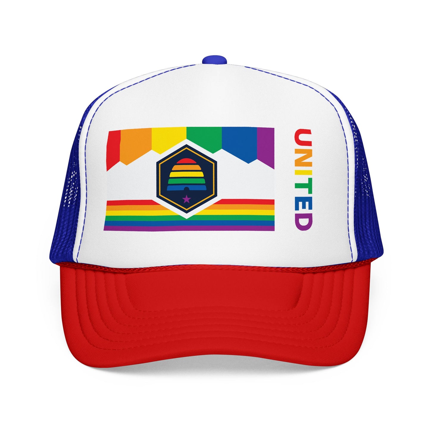 Utah Rainbow Pride Flag "UNITED" Printed Foam Trucker Hat, Several Color Options