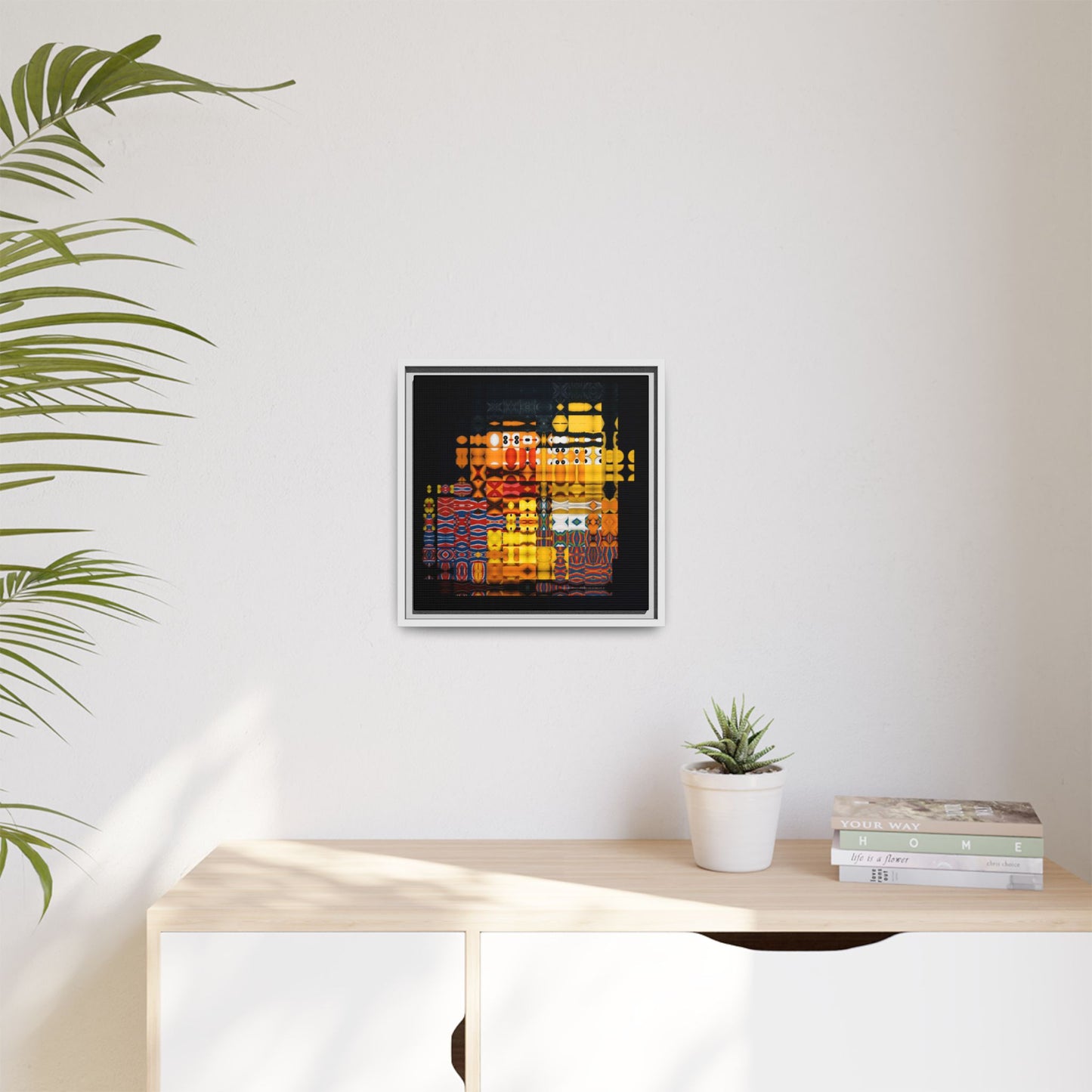 Iconic Domestic Partners in Plain Sight: Bert, Ernie, and Rubber Ducky Abstract Portrait Collage Art — Matte Canvas, Framed (Multi-color options)