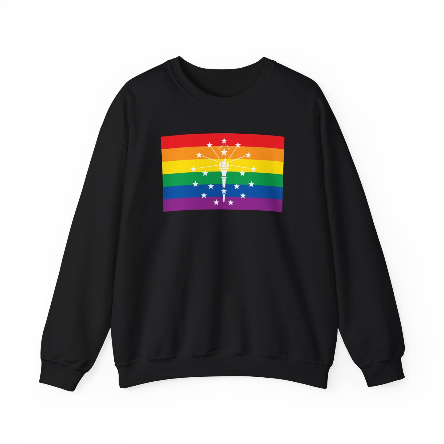 Indiana Rainbow Pride Flag Unisex Crewneck Sweatshirt—White, Black or Light Pink