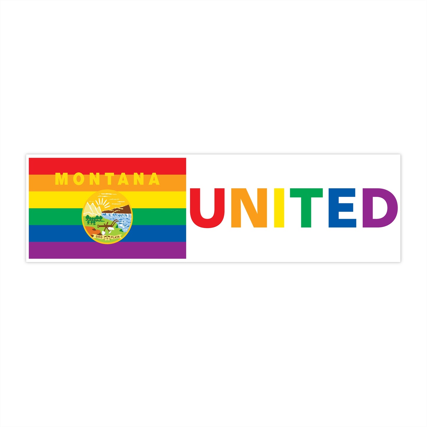 Montana Rainbow Pride Flag "UNITED" Bumper Sticker