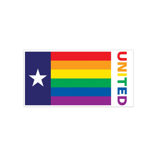 Texas Rainbow Pride Flag "UNITED" Bumper Sticker