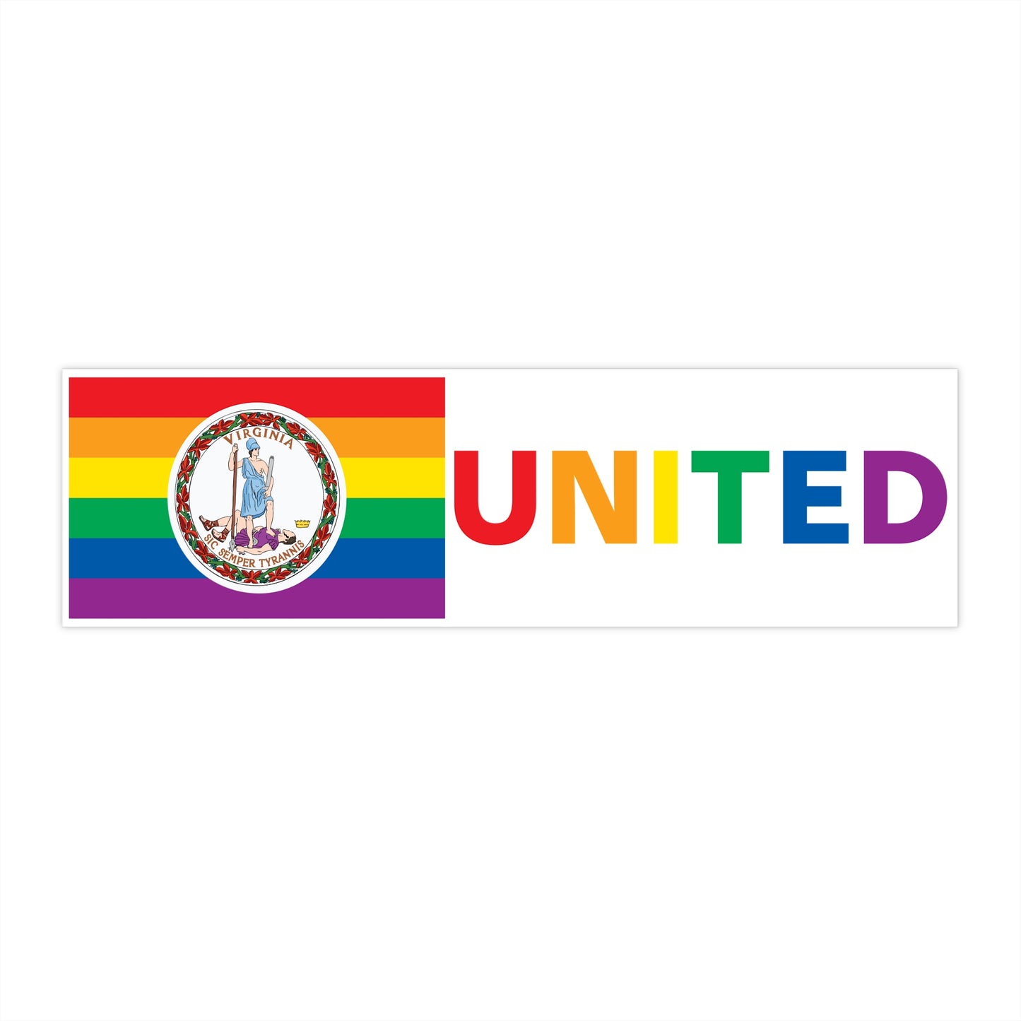 Virginia Rainbow Pride Flag "UNITED" Bumper Sticker