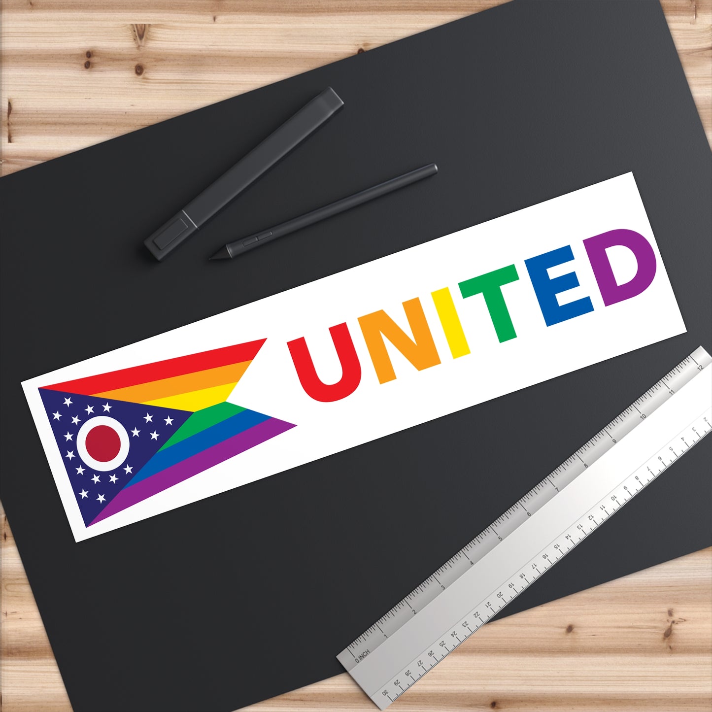 Ohio Rainbow Pride Flag "UNITED" Bumper Sticker