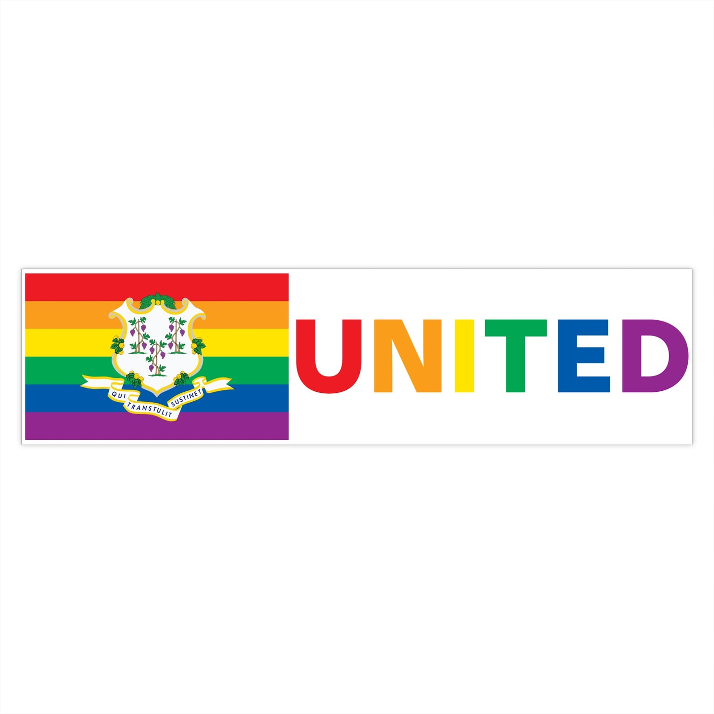 Connecticut Rainbow Pride Flag "UNITED" Bumper Sticker