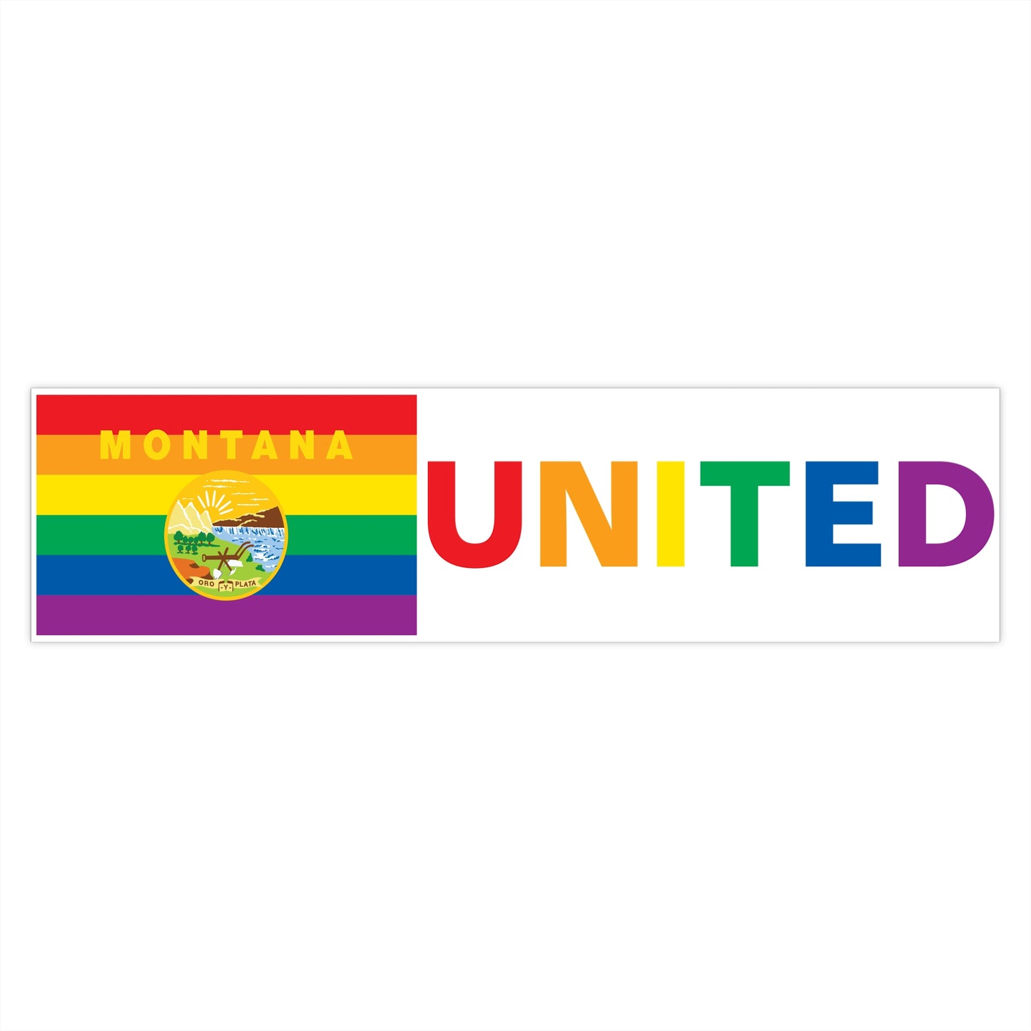 Montana Rainbow Pride Flag "UNITED" Bumper Sticker