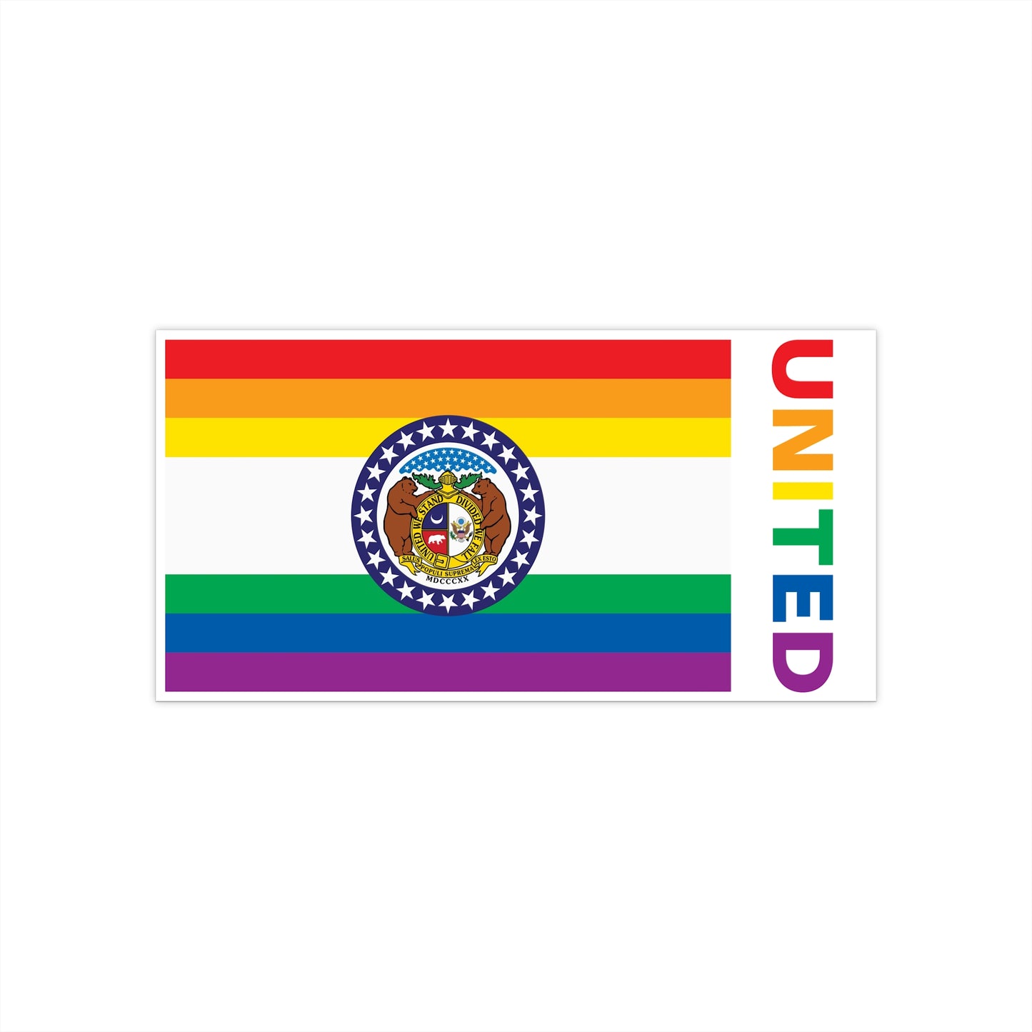 Missouri Rainbow Pride Flag "UNITED" Bumper Sticker