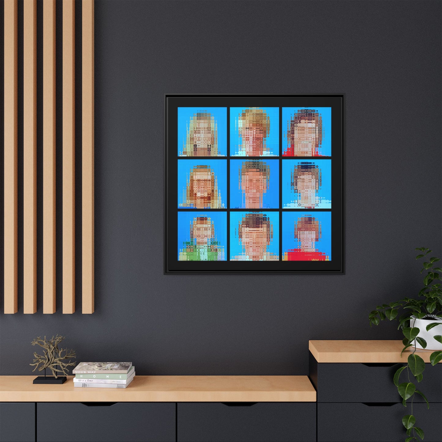 America’s Iconic Mid-Century TV Family Abstract Portrait Collage Art — Matte Canvas, Framed (Multi-color options)