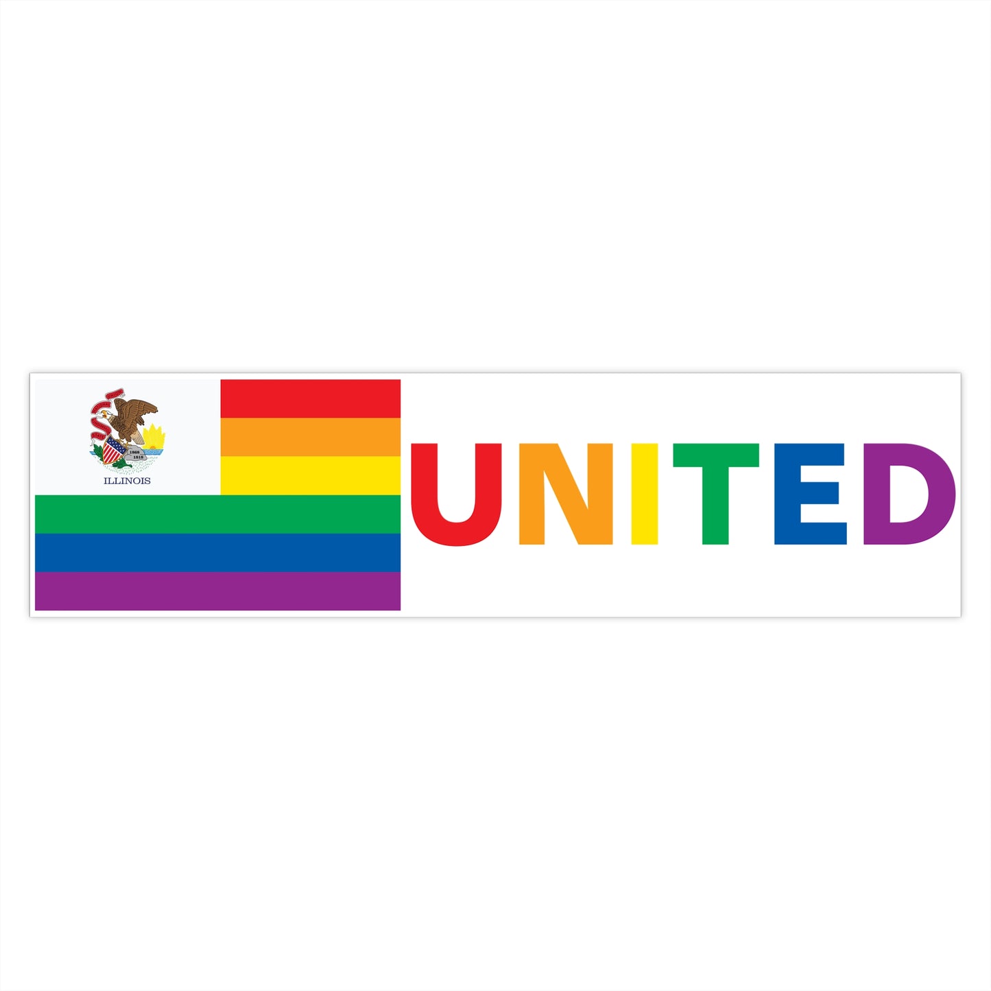Illinois Rainbow Pride Flag "UNITED" Bumper Sticker