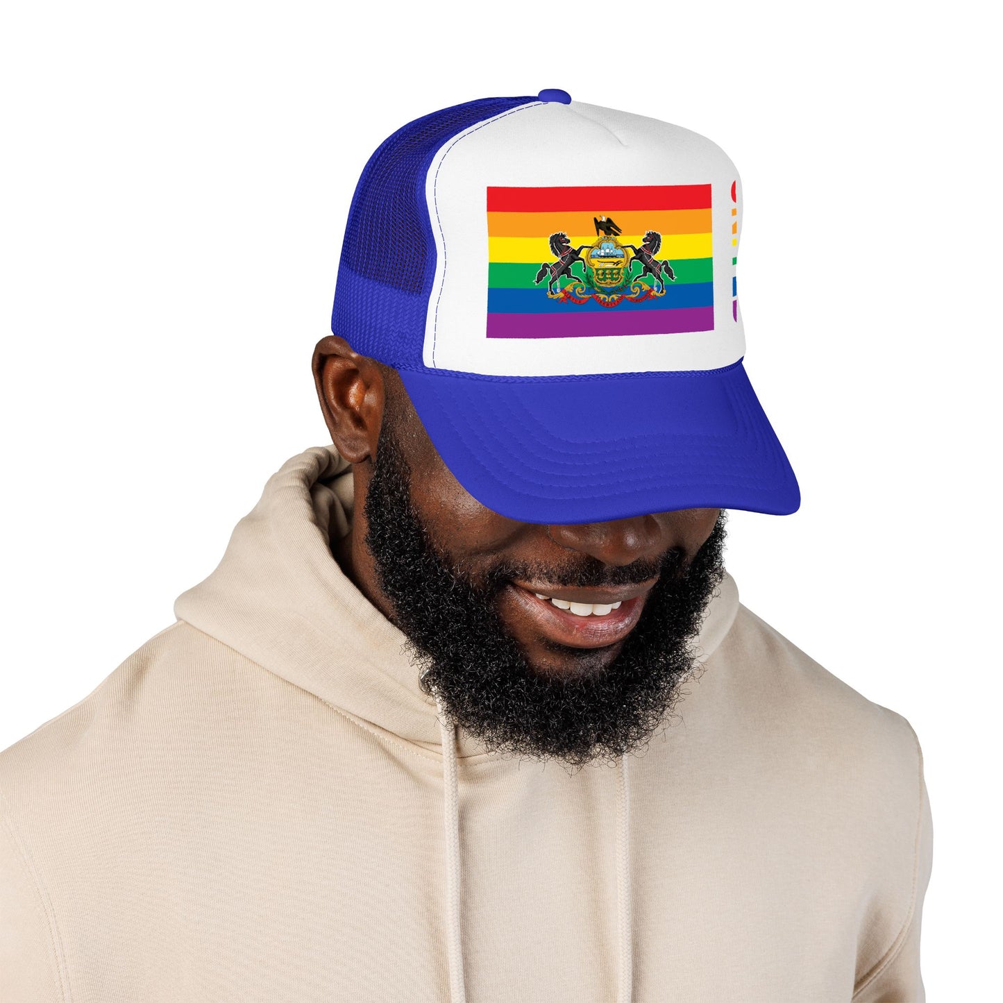 Pennsylvania Rainbow Pride Flag "UNITED" Printed Foam Trucker Hat, Several Color Options
