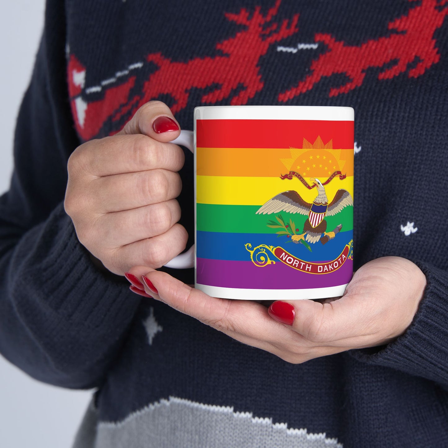 North Dakota Rainbow Pride Flag "UNITED" Ceramic Mug
