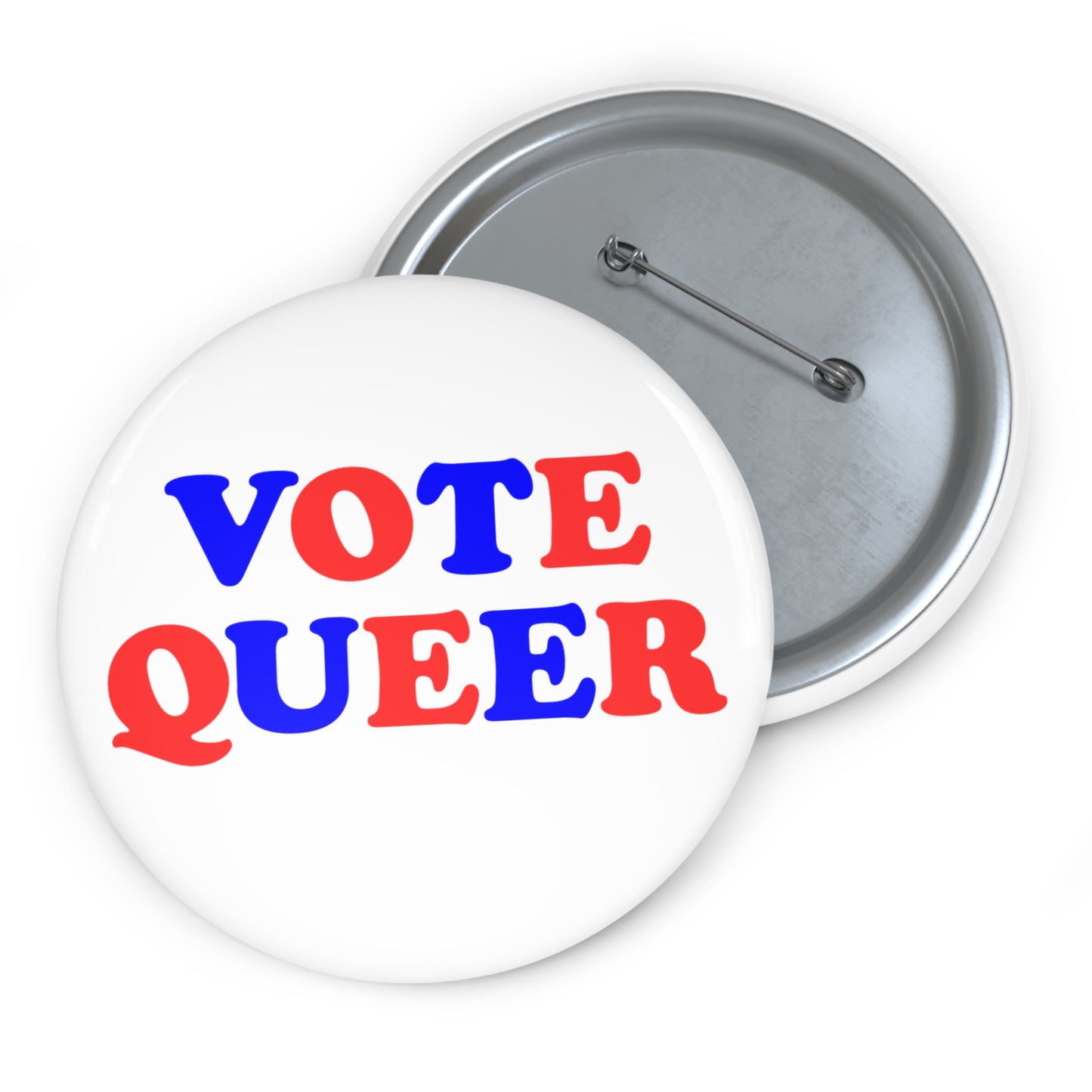 VOTE QUEER Activism Pin Button, Red White and Blue