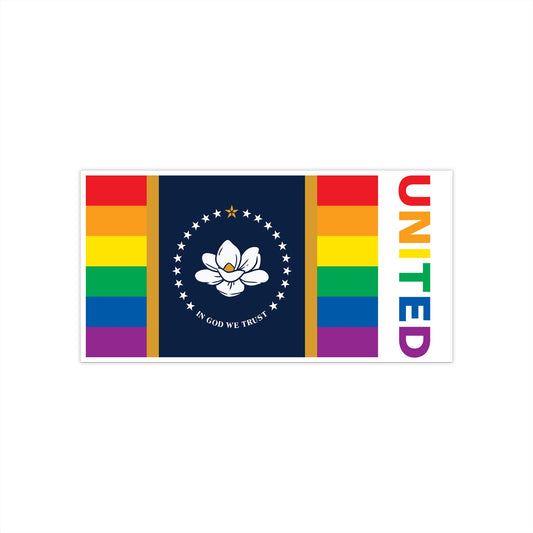 Mississippi Rainbow Pride Flag "UNITED" Bumper Sticker
