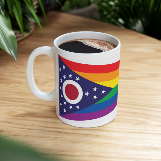 Ohio Rainbow Pride Flag "UNITED" Ceramic Mug