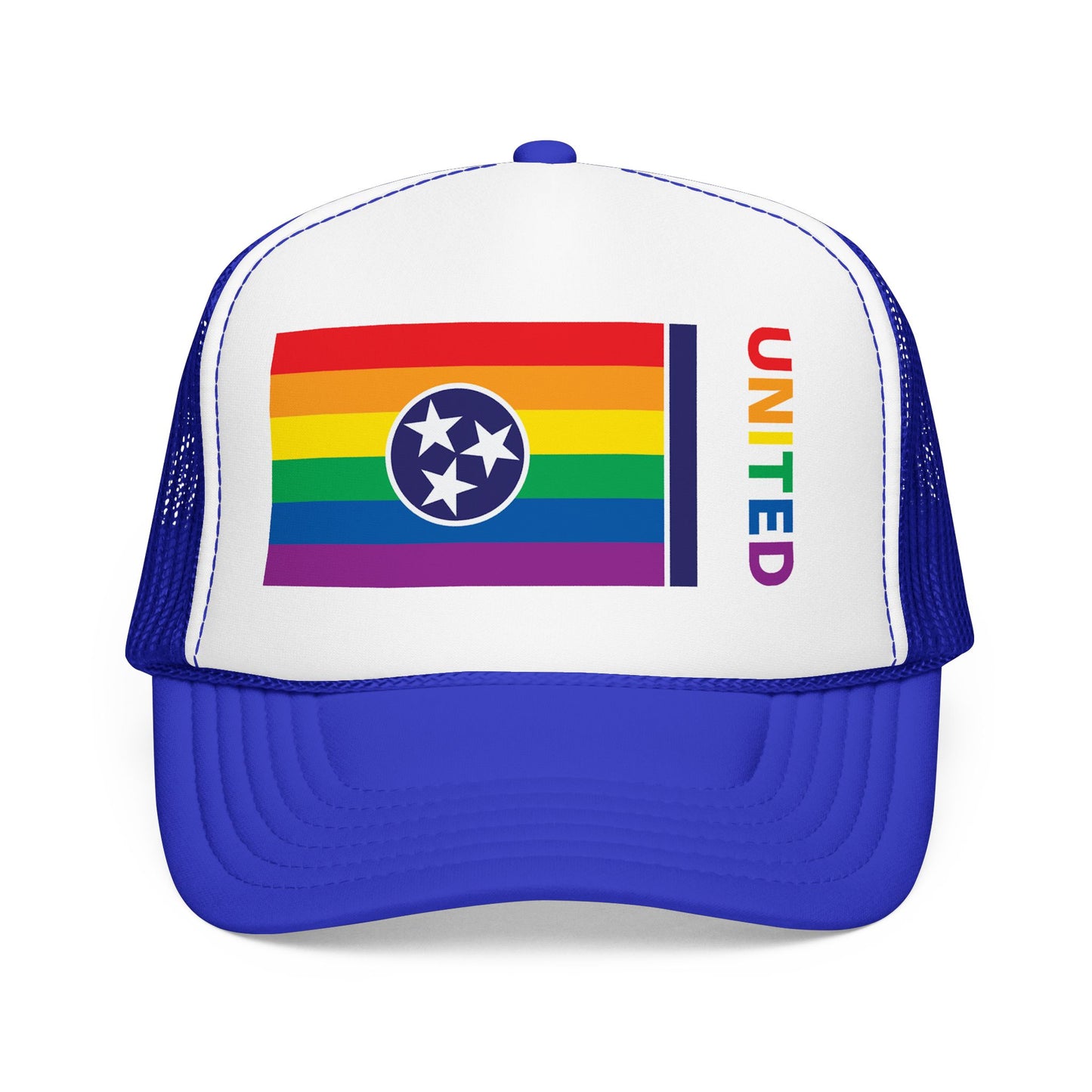 Tennessee Rainbow Pride Flag "UNITED" Printed Foam Trucker Hat, Several Color Options