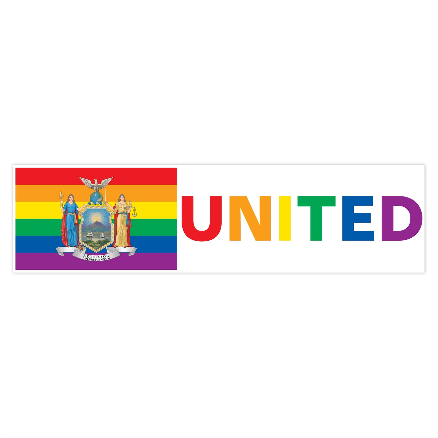 New York Rainbow Pride Flag "UNITED" Bumper Sticker