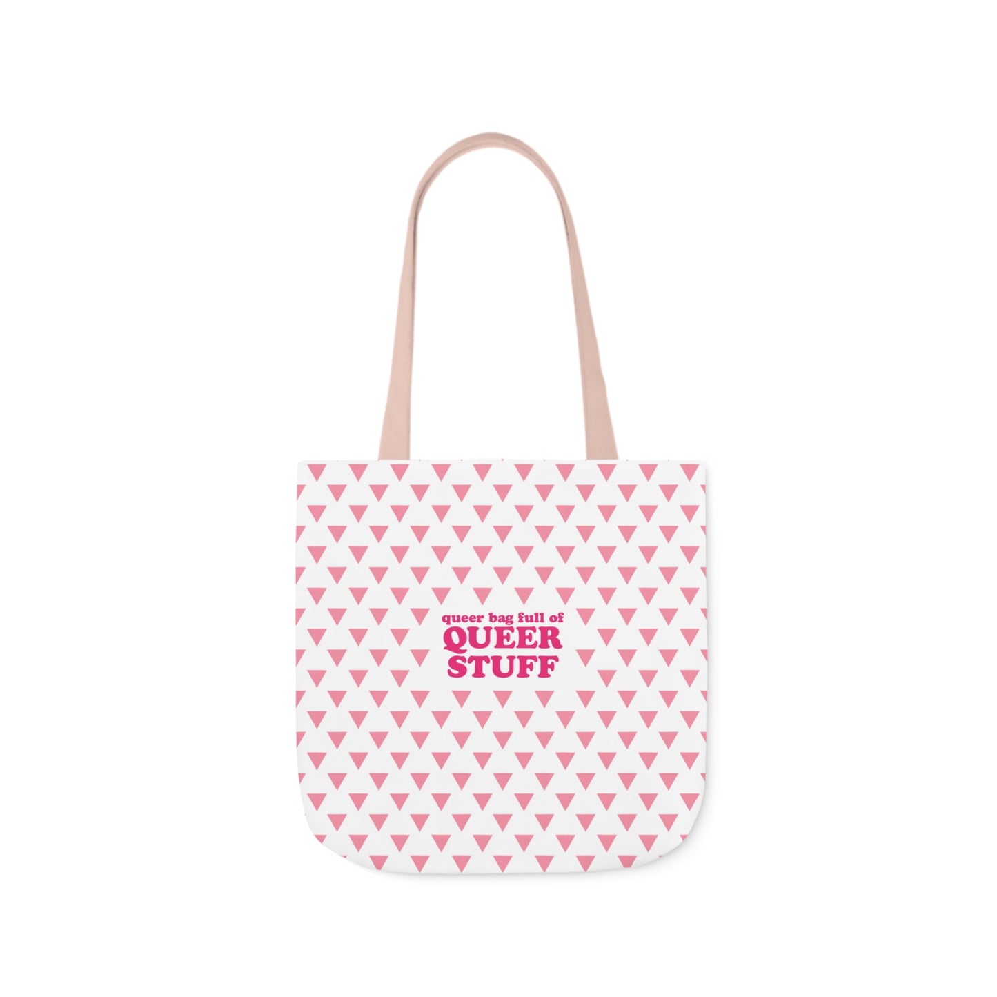 Queer Bag Full of QUEER STUFF Canvas Tote Bag - White with Pink Deck; Straps in White, Light Blue and Light Pink