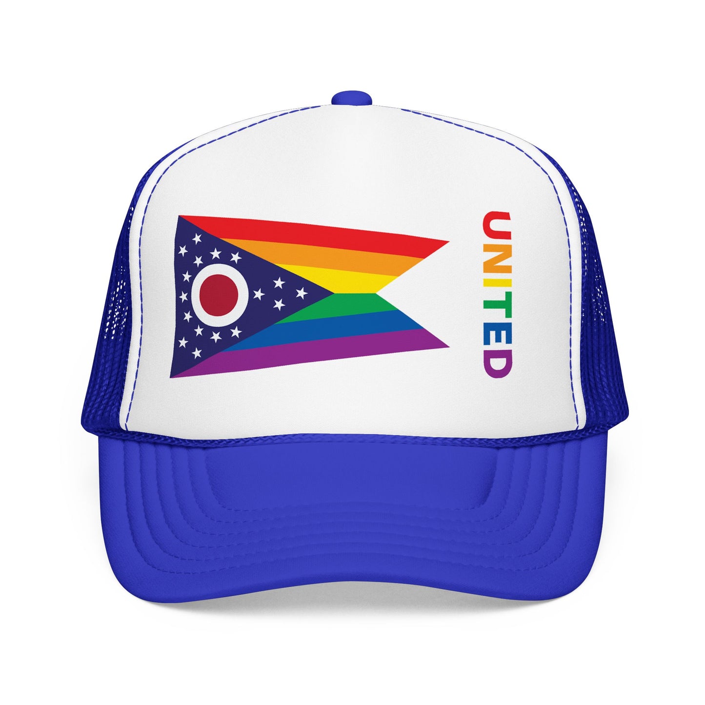 Ohio Rainbow Pride Flag "UNITED" Printed Foam Trucker Hat, Several Color Options