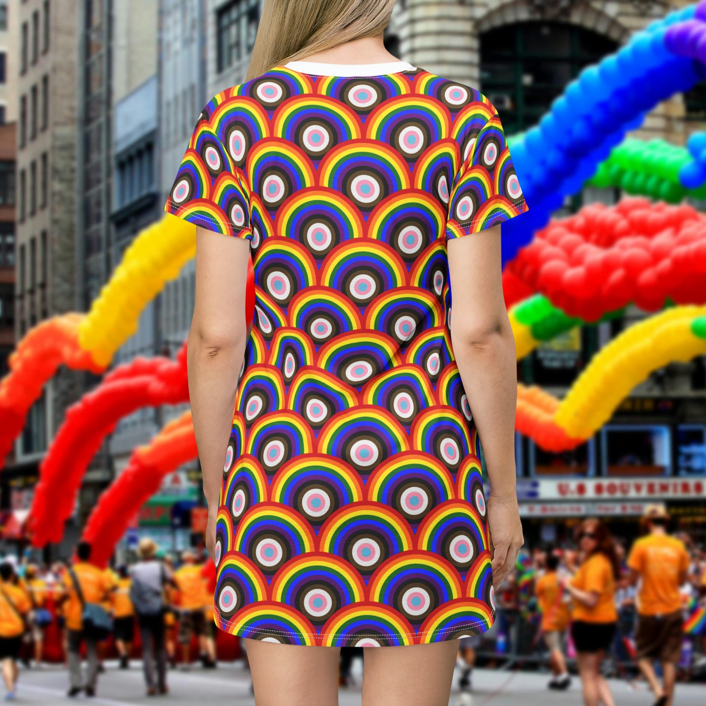 Progress Pride T-Shirt Dress - bullseye pattern deco