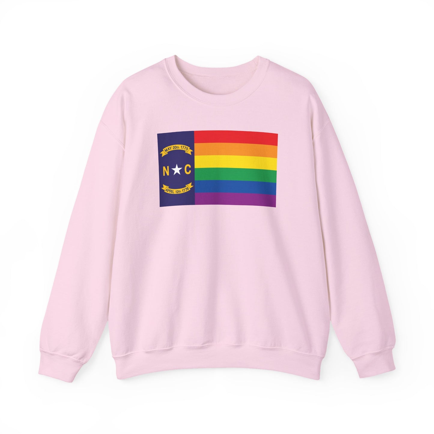 North Carolina Rainbow Pride Flag Unisex Crewneck Sweatshirt—White, Black or Light Pink