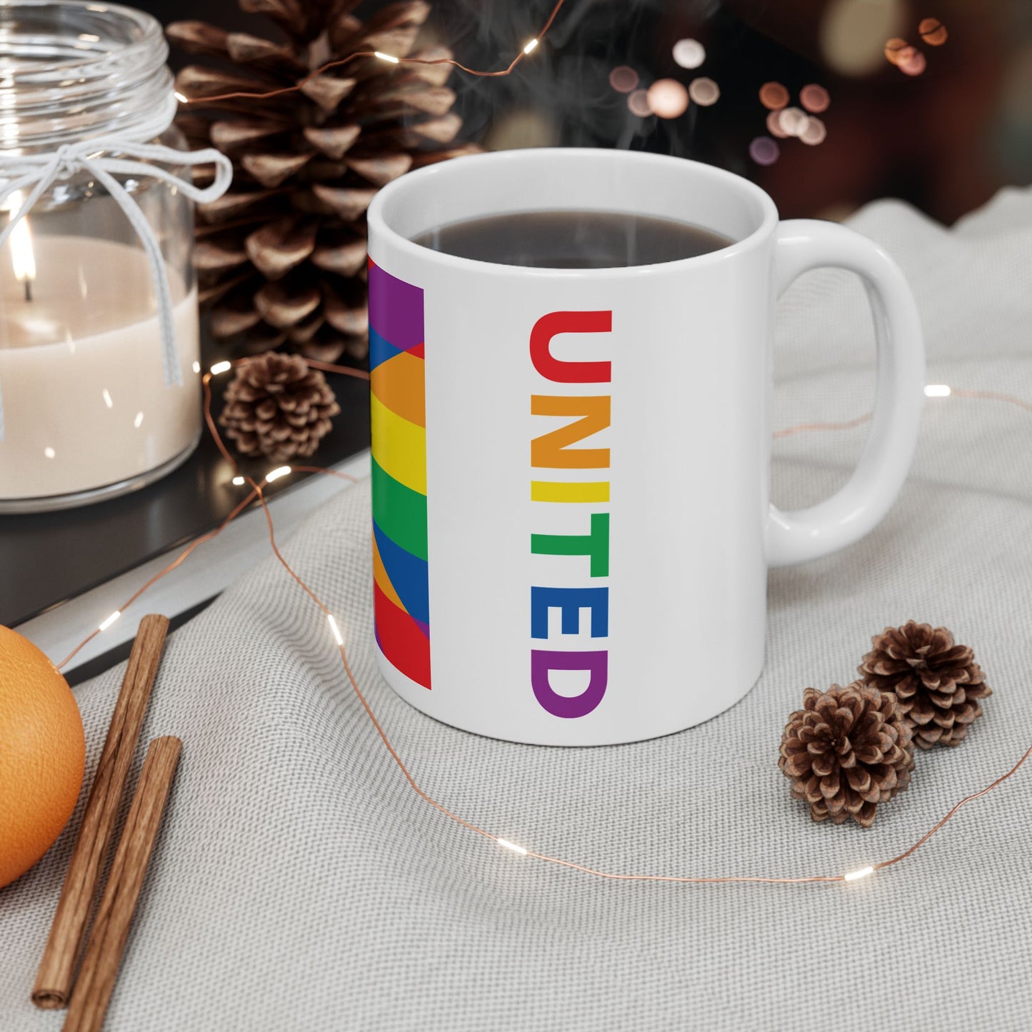 Florida Rainbow Pride Flag "UNITED" Ceramic Mug