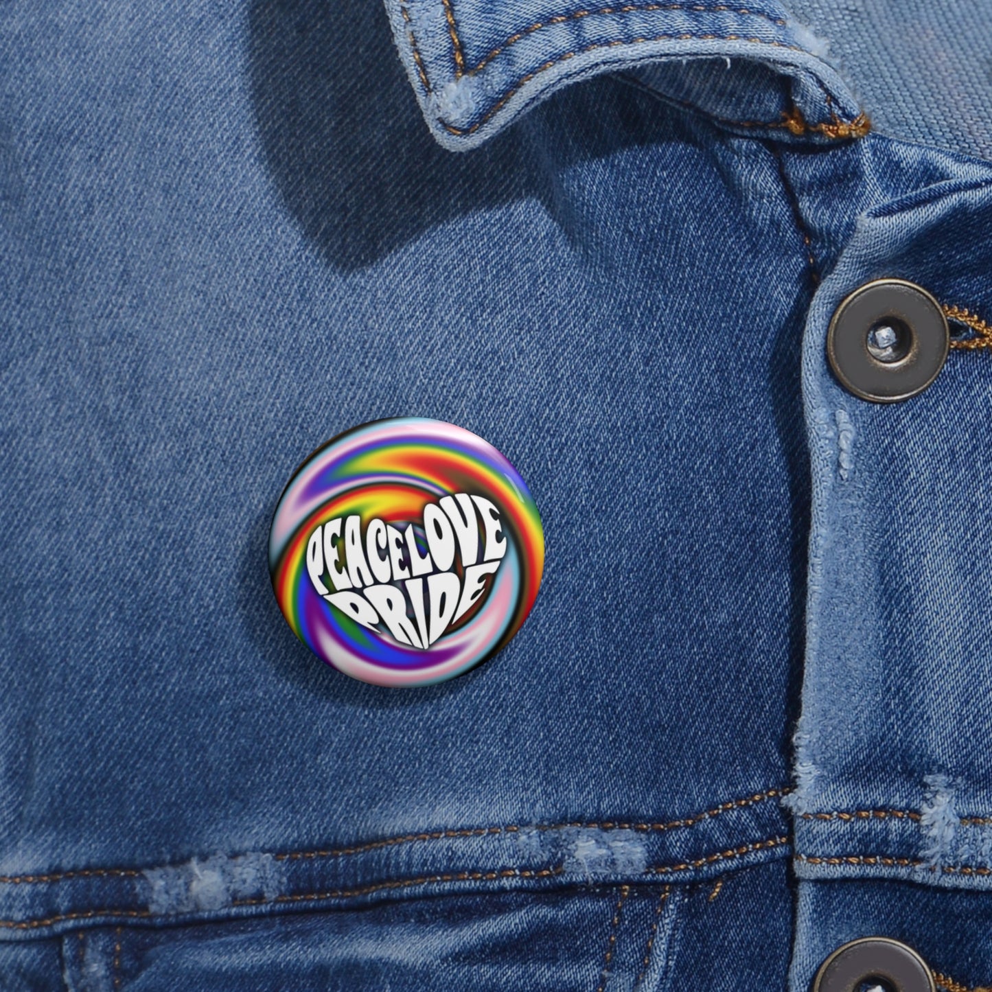PEACE LOVE PRIDE Progress Rainbow Warp Pin Button