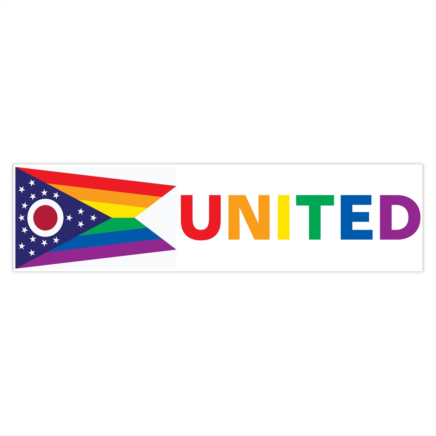 Ohio Rainbow Pride Flag "UNITED" Bumper Sticker