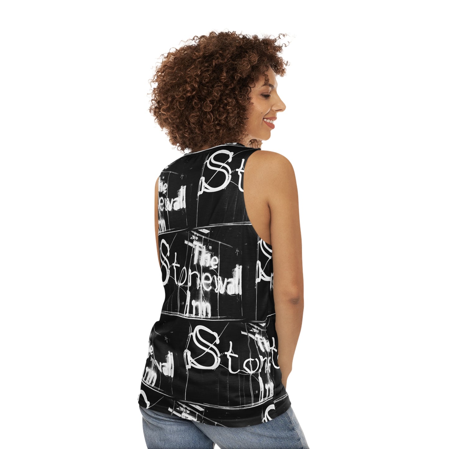 The Stonewall Inn Tank Top, Black with White Deco Pattern