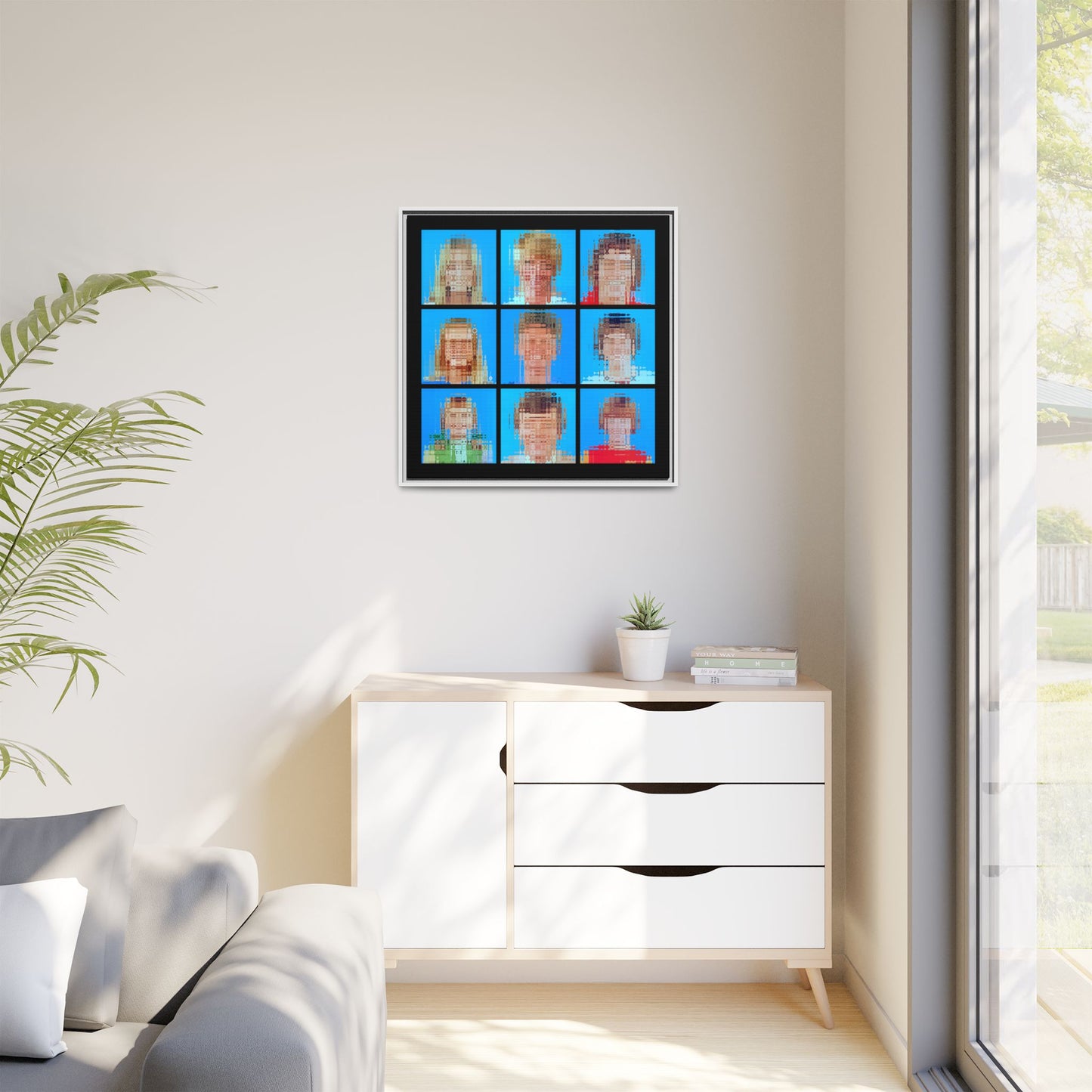 America's Iconic Mid-Century TV Family, Abstract Portrait Collage Art — Matte Canvas, Framed (Multi-color options)