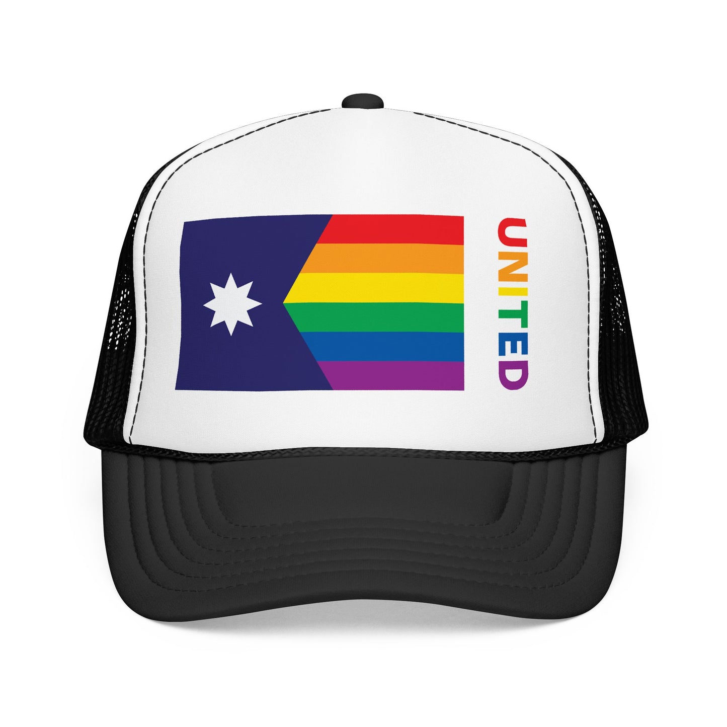 Minnesota Rainbow Pride Flag "UNITED" Printed Foam Trucker Hat, Several Color Options