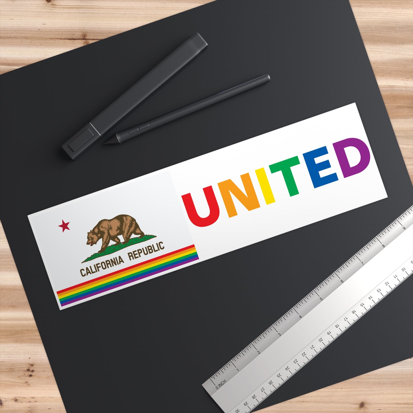 California Rainbow Pride Flag "UNITED" Bumper Sticker