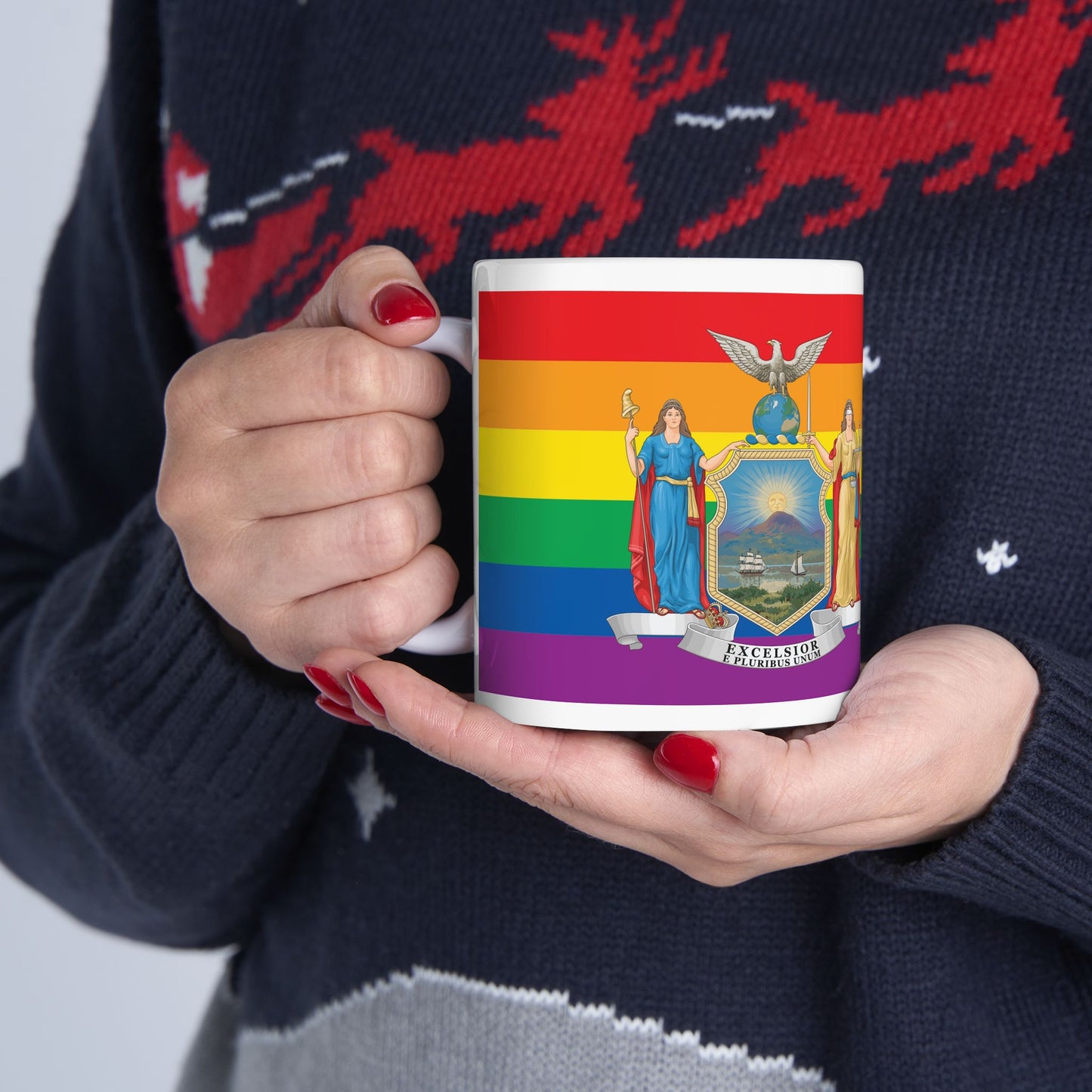 New York Rainbow Pride Flag "UNITED" Ceramic Mug