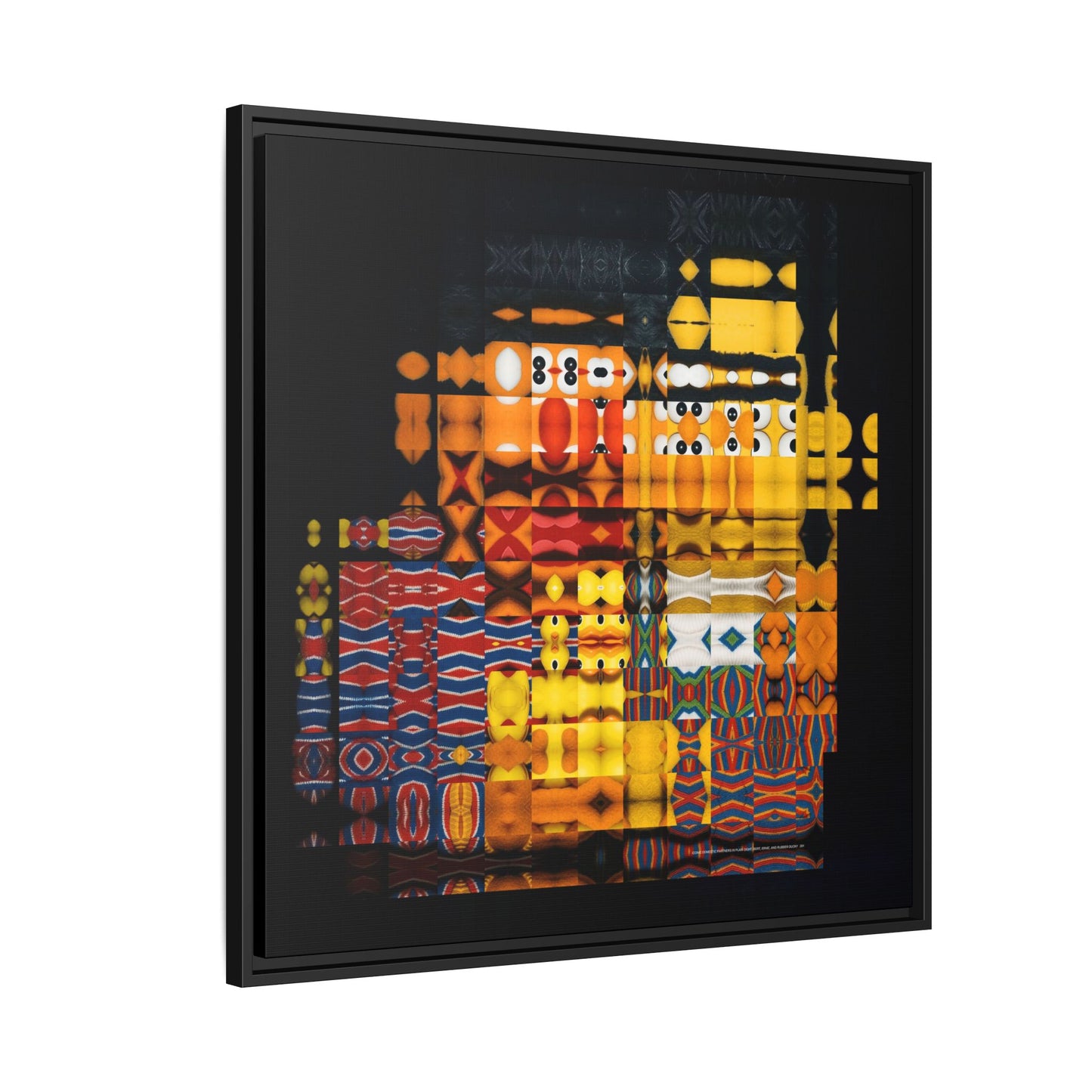 Iconic Domestic Partners in Plain Sight: Bert, Ernie, and Rubber Ducky Abstract Portrait Collage Art — Matte Canvas, Framed (Multi-color options)